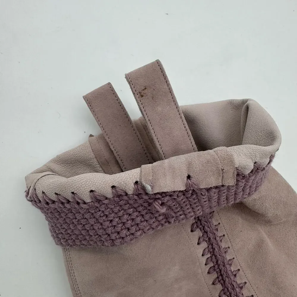 Hugo Boss Italian Suede Leather Crochet Lavender Pull On Designer Boots EU39